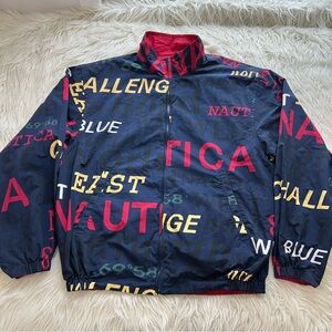 Vintage 90s Nautica Blue Water Challenge Reversible Jacket Full Zip AOP Size XL